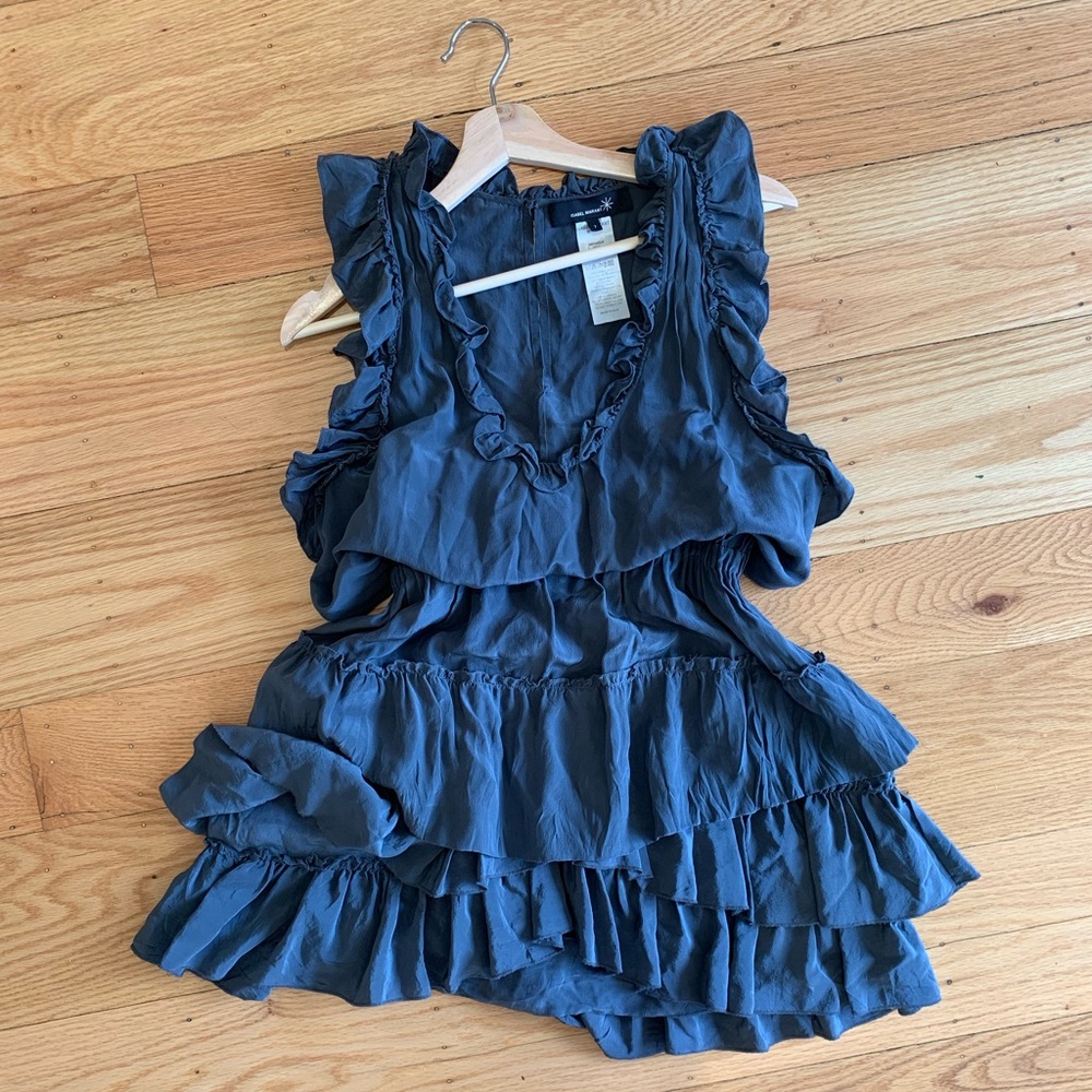 Isabel Marant blue grey ruffle silk dress EU size 2, fits size US 4 / 6